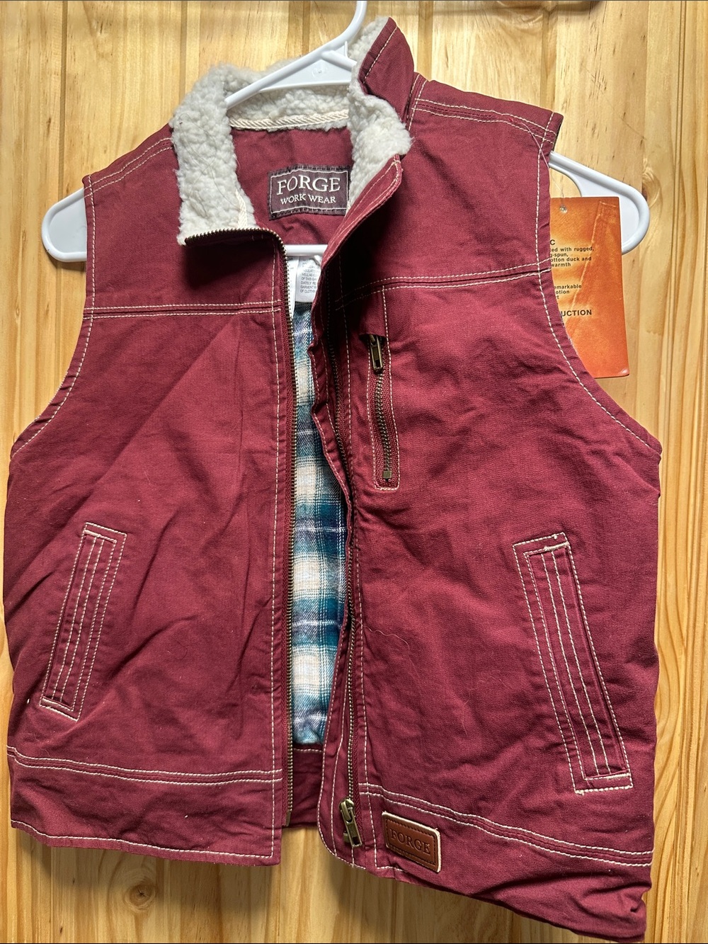 Forge Work Wear Sherpa-Lined Burgundy Canvas Vest